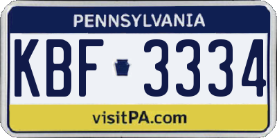 PA license plate KBF3334