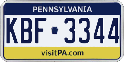 PA license plate KBF3344