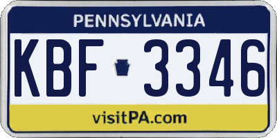 PA license plate KBF3346