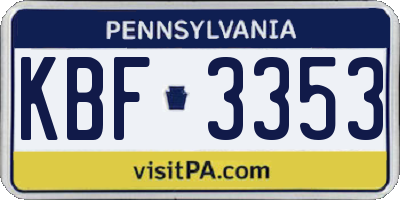 PA license plate KBF3353