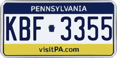 PA license plate KBF3355