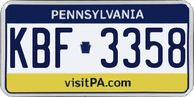 PA license plate KBF3358