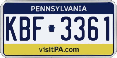 PA license plate KBF3361