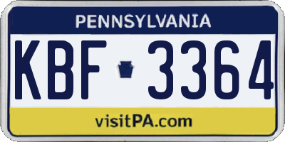 PA license plate KBF3364