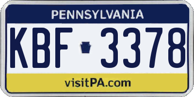 PA license plate KBF3378