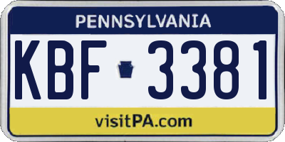 PA license plate KBF3381