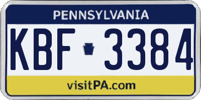 PA license plate KBF3384