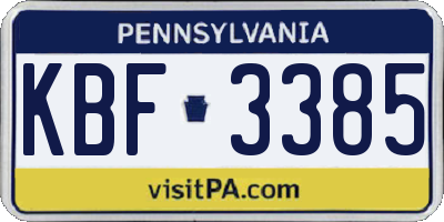 PA license plate KBF3385