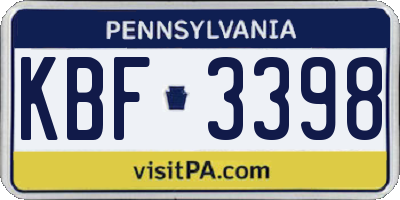 PA license plate KBF3398