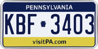 PA license plate KBF3403