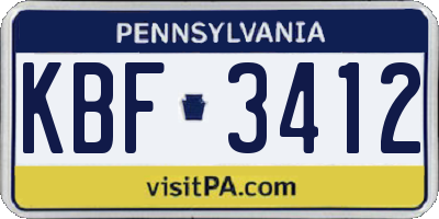 PA license plate KBF3412