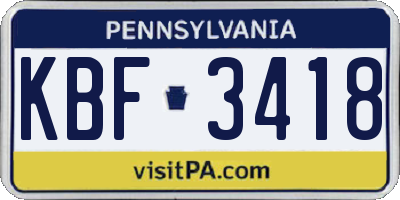 PA license plate KBF3418