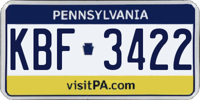 PA license plate KBF3422