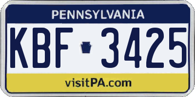 PA license plate KBF3425