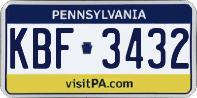 PA license plate KBF3432