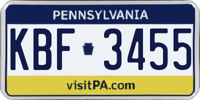 PA license plate KBF3455