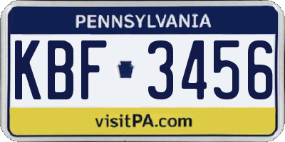 PA license plate KBF3456