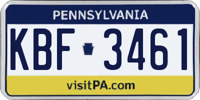 PA license plate KBF3461