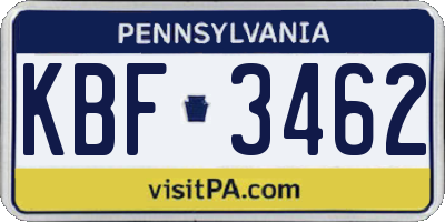 PA license plate KBF3462