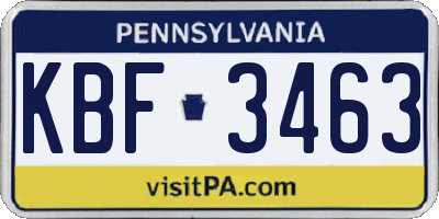 PA license plate KBF3463