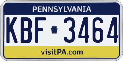 PA license plate KBF3464