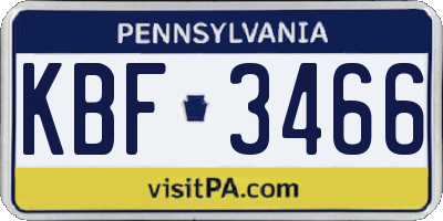 PA license plate KBF3466