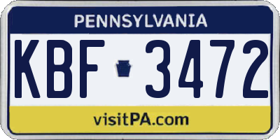 PA license plate KBF3472