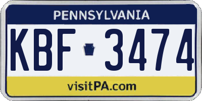 PA license plate KBF3474