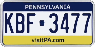 PA license plate KBF3477