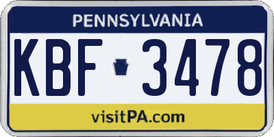 PA license plate KBF3478