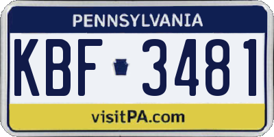 PA license plate KBF3481