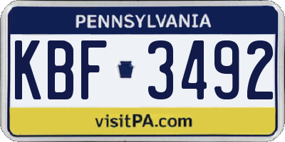 PA license plate KBF3492