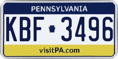 PA license plate KBF3496