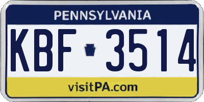 PA license plate KBF3514