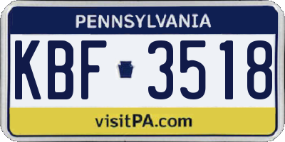 PA license plate KBF3518