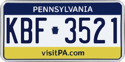 PA license plate KBF3521