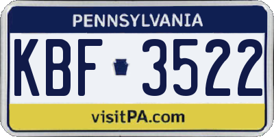 PA license plate KBF3522
