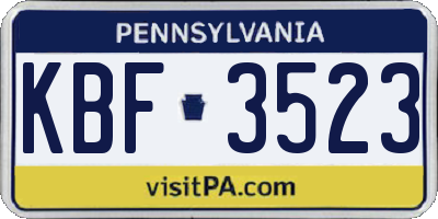 PA license plate KBF3523
