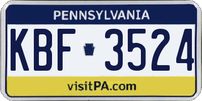 PA license plate KBF3524