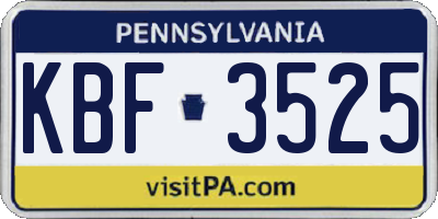 PA license plate KBF3525