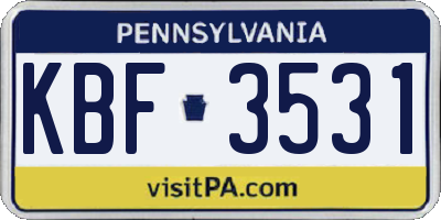 PA license plate KBF3531