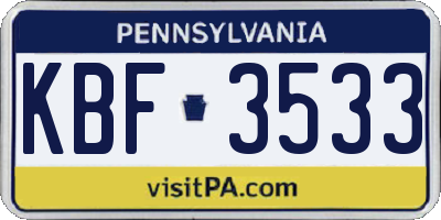 PA license plate KBF3533