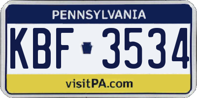 PA license plate KBF3534