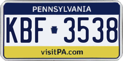 PA license plate KBF3538