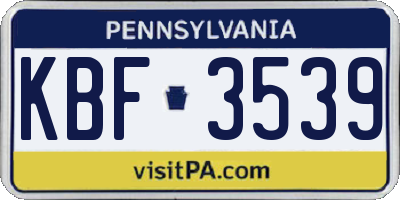 PA license plate KBF3539