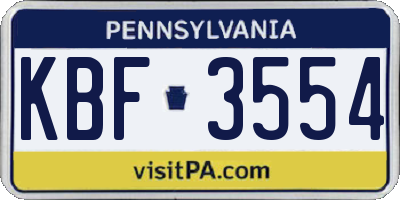 PA license plate KBF3554