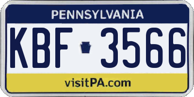 PA license plate KBF3566