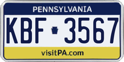 PA license plate KBF3567
