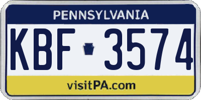 PA license plate KBF3574