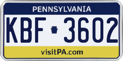 PA license plate KBF3602